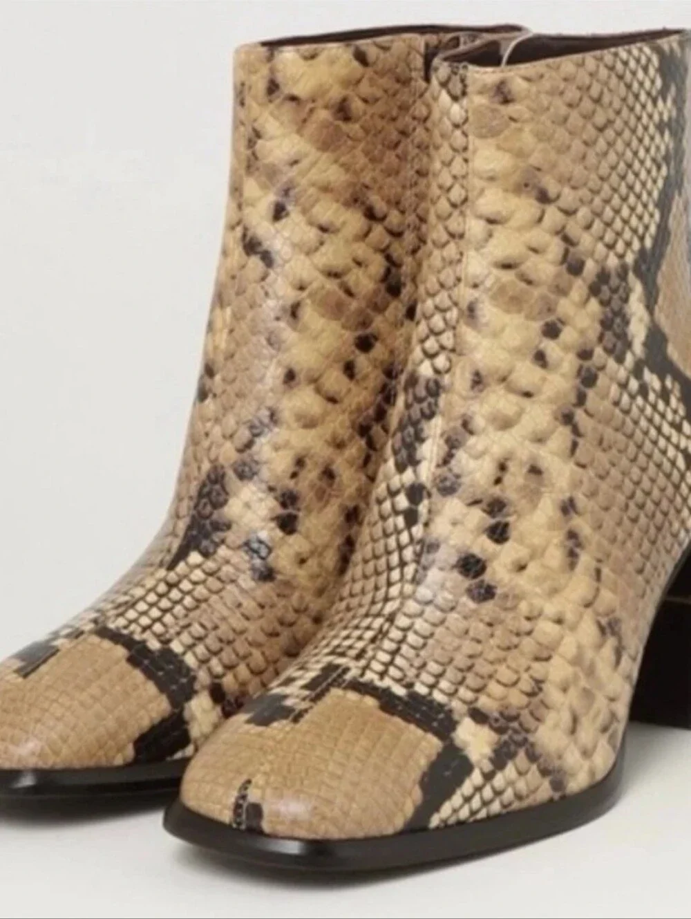 NWT- Tory Burch Yellow Snake-Print Block Heel Leather Ankle Booties-No Box